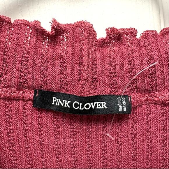 Clover Pink Top, Long Sleeves, Ribbing, High Ruffle Neck, Women's Size L - Picture 2 of 7